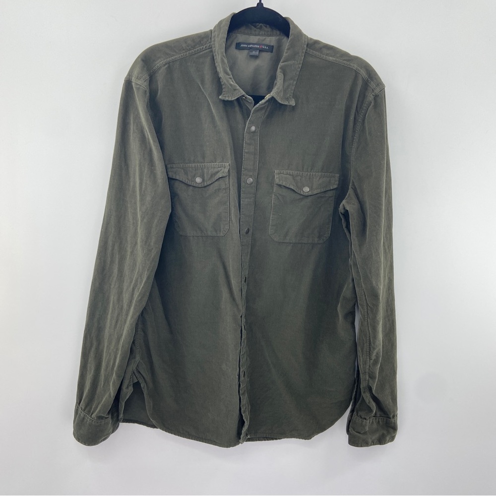 John Varvatos Men's Olive Green Corduroy Long Sleeve Casual Button Shirt Size M
